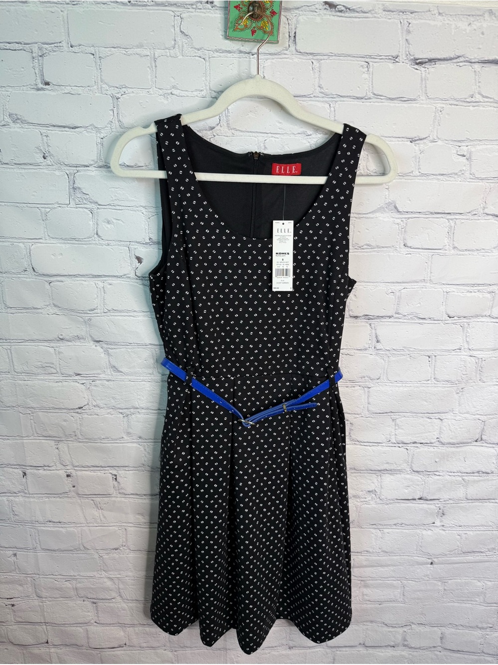 ELLE Avant Garden Belted Dot Print Sleeveless Dress 8 NWT